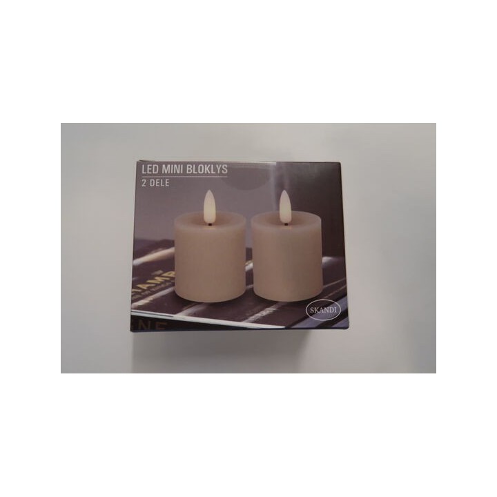 LED mini bloklys, 4,8x5 cm, sand, 2 stk m. timer