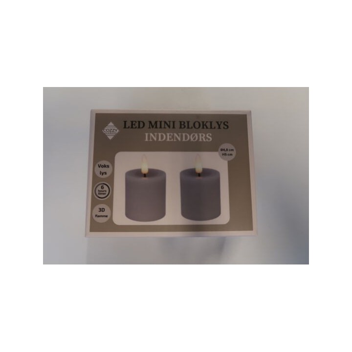 LED mini bloklys, 4,8x5 cm, grå, 2 stk m. timer
