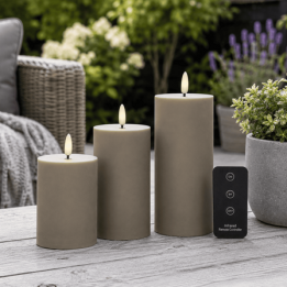 LED bloklys -udendørs, sand, 3 stk. inkl. fjernbetjening