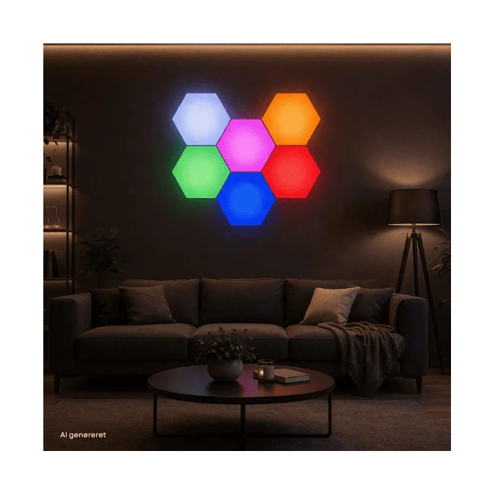 LED touch vægbelysning, 6 stk lyspaneler med fjernbetjening