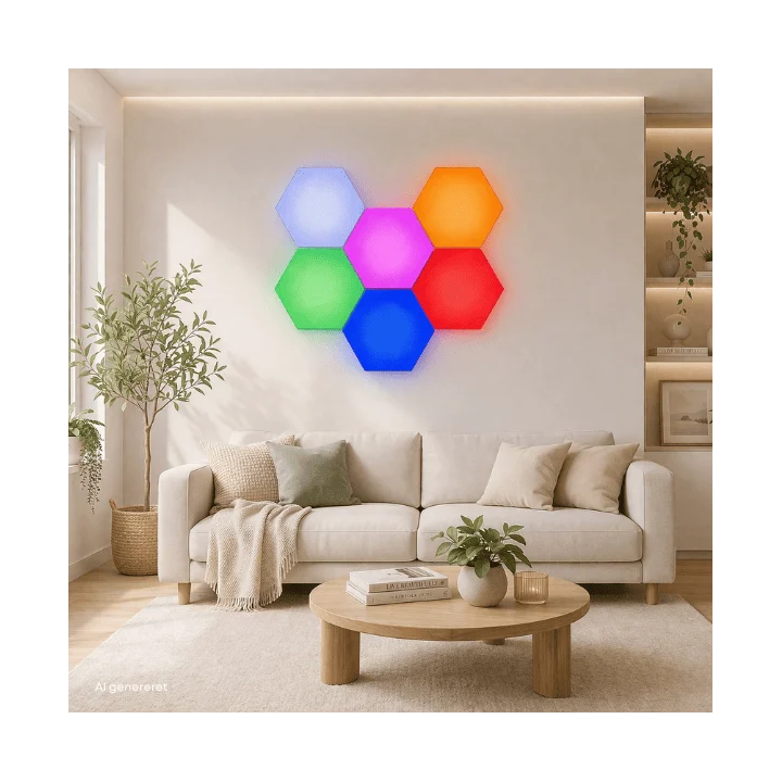 LED touch vægbelysning, 6 stk lyspaneler med fjernbetjening