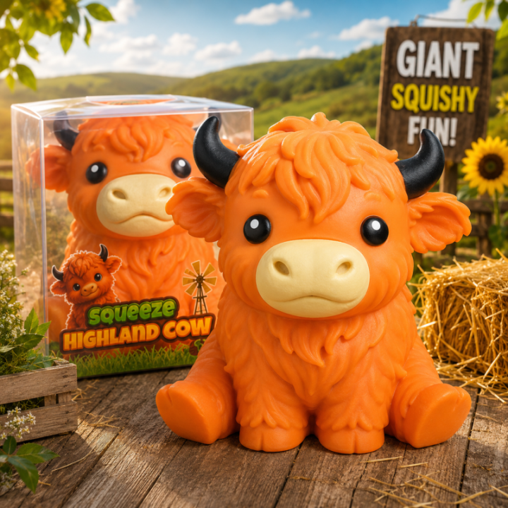 Stretchy Highland Cow-squishy – 15 cm | Dit Lagersalg