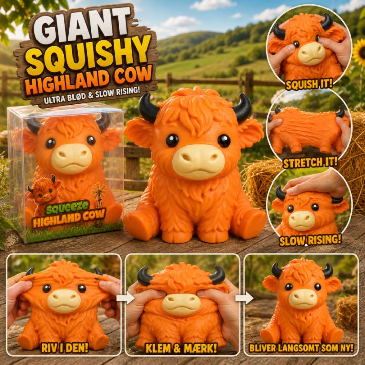 Stretchy Highland Cow-squishy – 15 cm | Dit Lagersalg