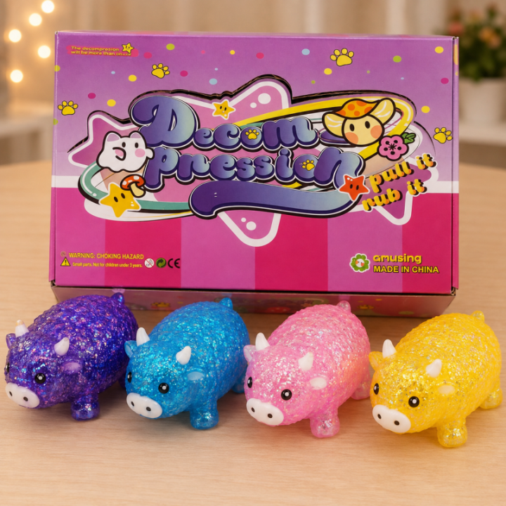 Glitter ko-squishy – 9 cm, assorteret | Dit Lagersalg