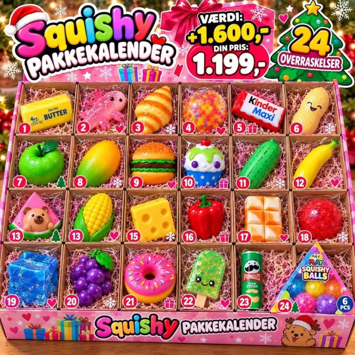 LUKSUS SQUISHY PAKKEKALENDER ⭐️🎅🏻  Værdi ca 1600kr 😳 Kun 1199kr.